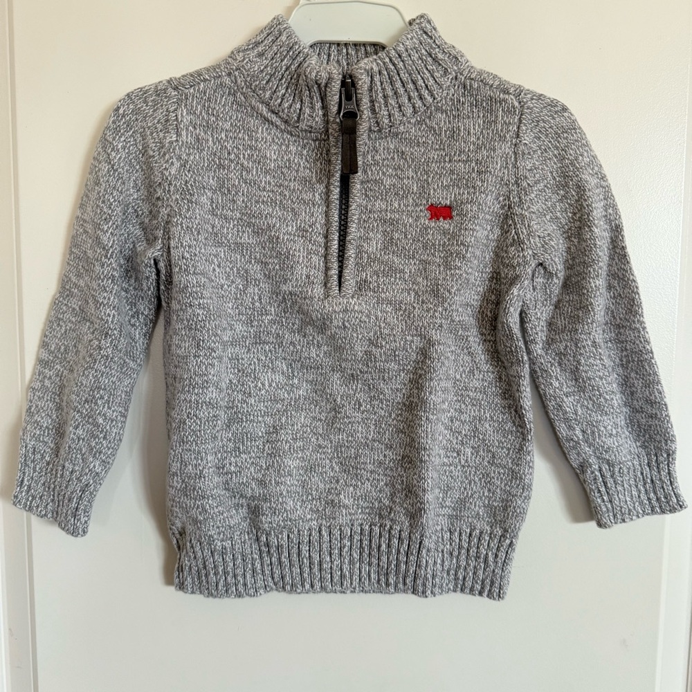 Gray Half-Zip Sweater with Red Logo